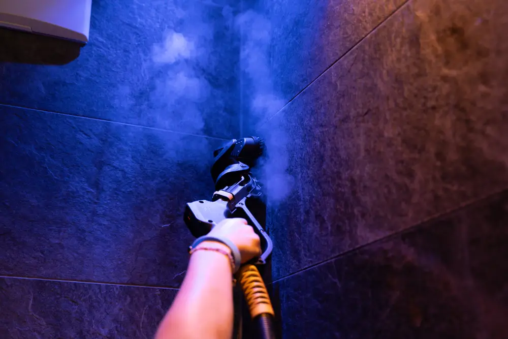 Grout cleaning with micro dry steam